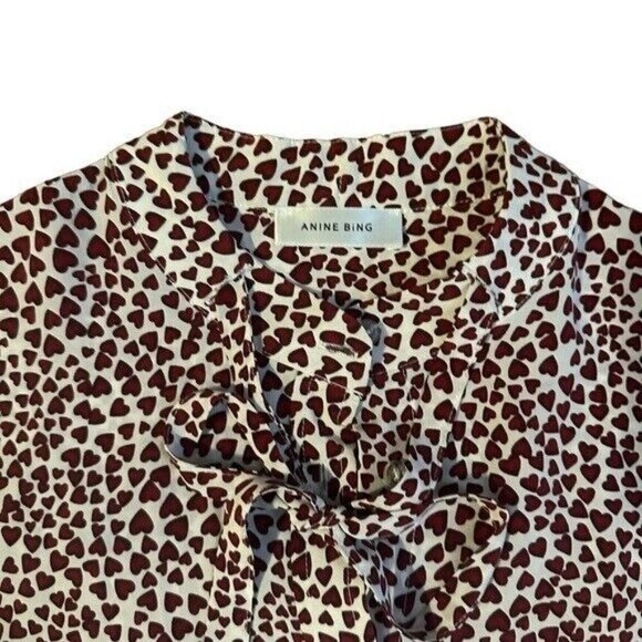 Anine Bing Holly Heart-Print Silk Blouse Size XS - Picture 4 of 5
